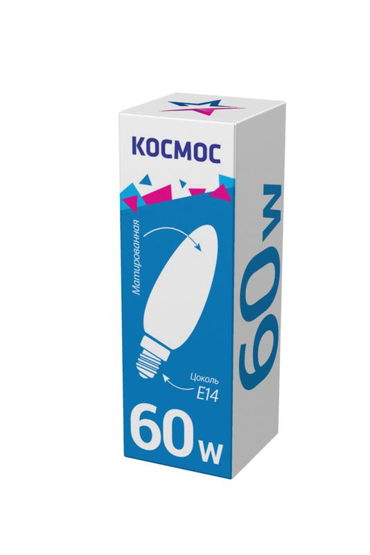Лампа накаливания 60Вт свеча матовая E14 КОСМОС LKsmSCnFr60E14 v2