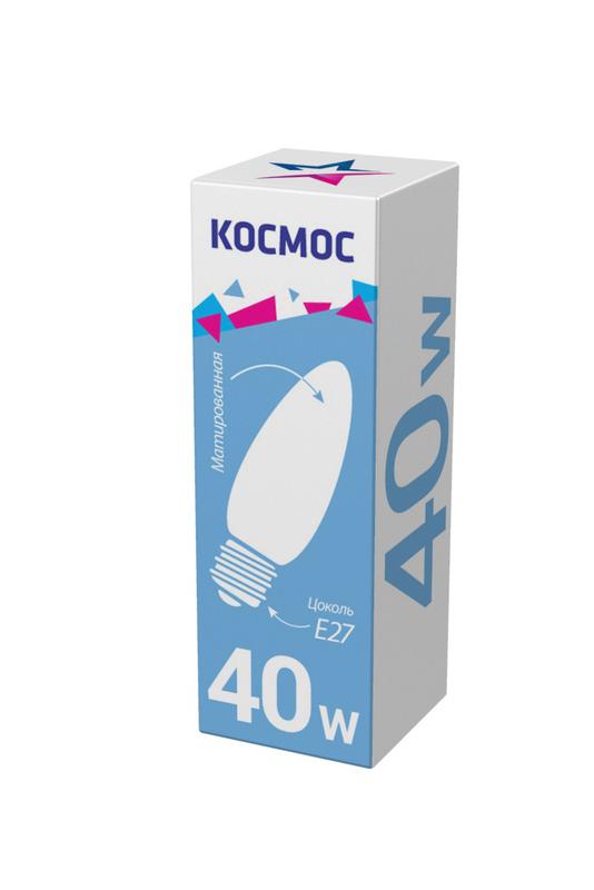 Лампа накаливания 40Вт свеча матовая E27 КОСМОС LKsmSCnFr40E27 v2