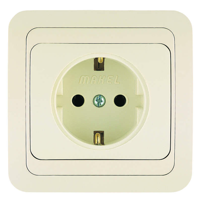Розетка 1-м СП Mimoza 16А IP20 с заземл. крем./крем. Makel 25008