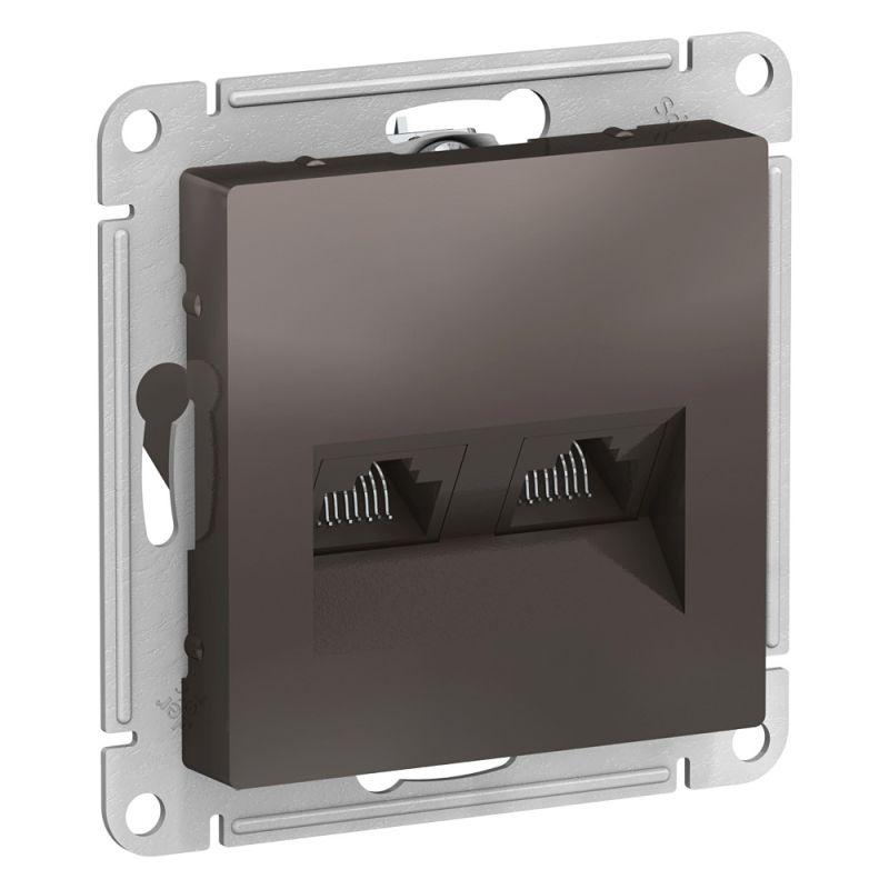 Механизм розетки компьютерной 2-м AtlasDesign RJ45 + RJ45 кат.5e мокко SchE ATN000685